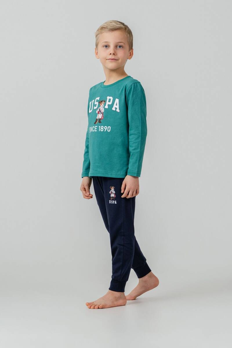 U.S. Polo Assn. Erkek Çocuk %100 Pamuk Baskılı Yeşil Uzun Kol Pijama Takımı US2639-C-V1 - 7