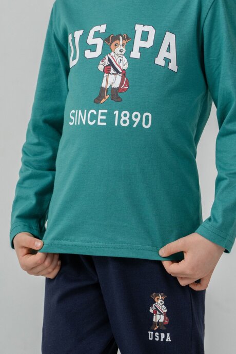 U.S. Polo Assn. Erkek Çocuk %100 Pamuk Baskılı Yeşil Uzun Kol Pijama Takımı US2639-C-V1 (1)