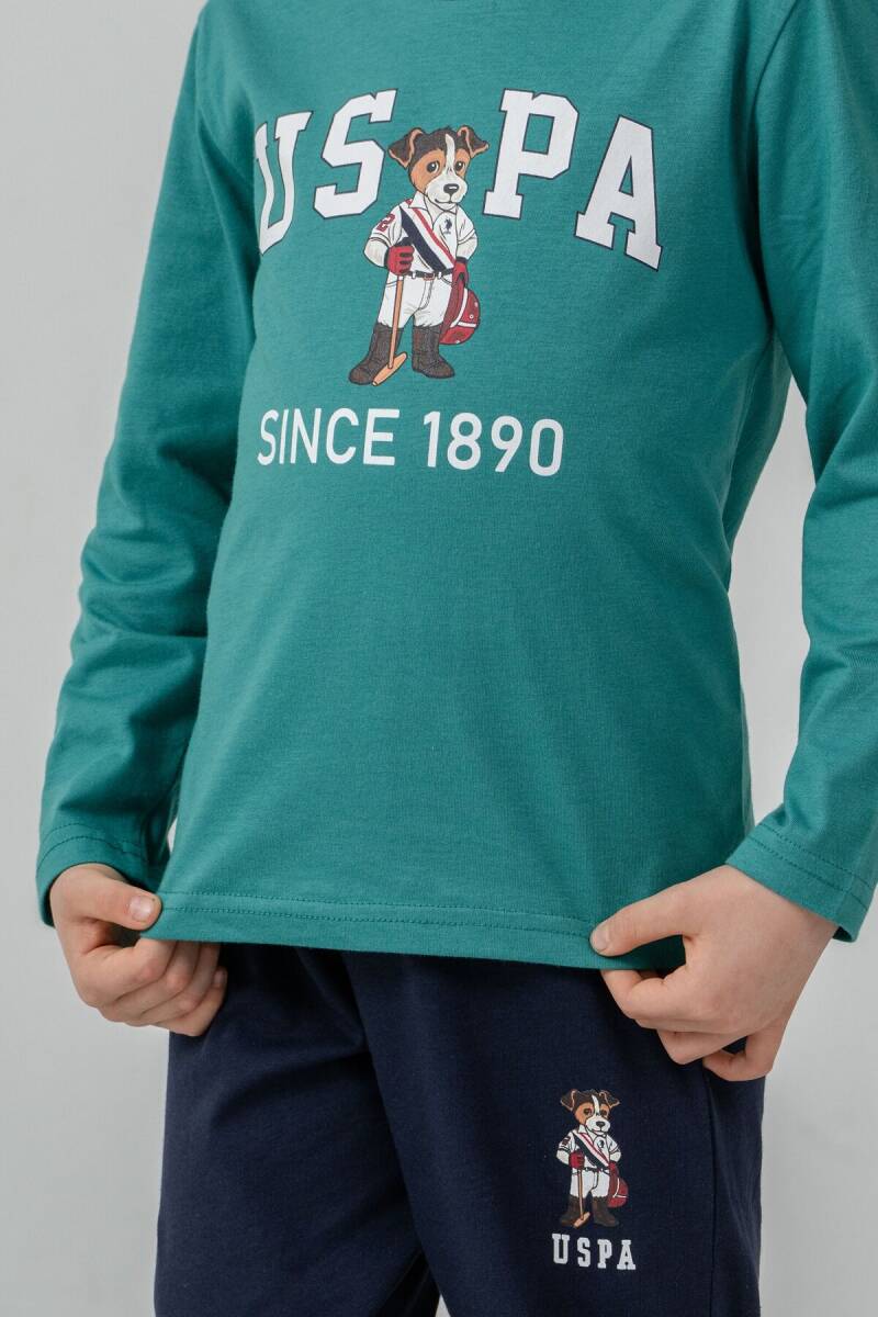 U.S. Polo Assn. Erkek Çocuk %100 Pamuk Baskılı Yeşil Uzun Kol Pijama Takımı US2639-C-V1 - 2
