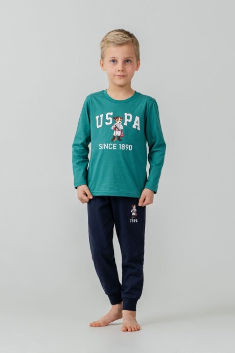 U.S. Polo Assn. Erkek Çocuk %100 Pamuk Baskılı Yeşil Uzun Kol Pijama Takımı US2639-C-V1 - 5
