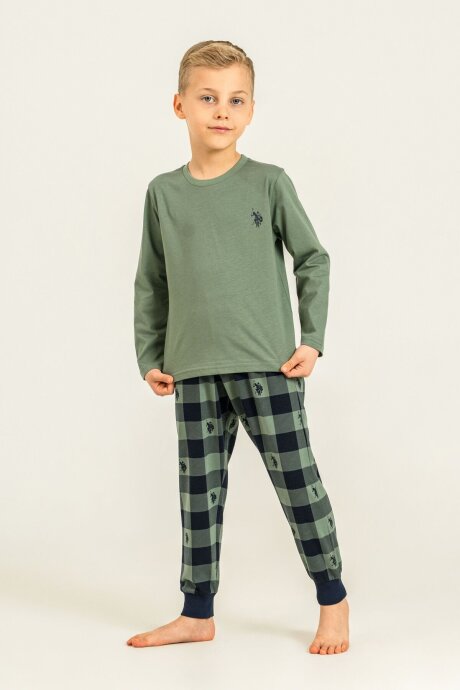 U.S. Polo Assn. Erkek Çocuk %100 Pamuk Baskılı Yeşil Uzun Kol Pijama Takımı US2647-C-V2