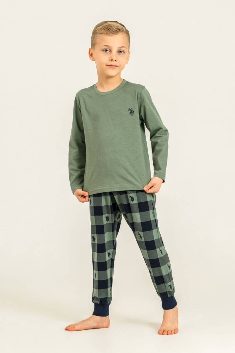 U.S. Polo Assn. Erkek Çocuk %100 Pamuk Baskılı Yeşil Uzun Kol Pijama Takımı US2647-C-V2 - 1