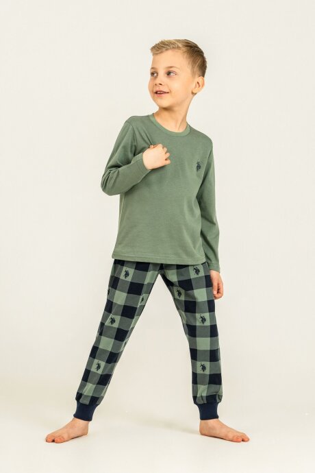U.S. Polo Assn. Erkek Çocuk %100 Pamuk Baskılı Yeşil Uzun Kol Pijama Takımı US2647-C-V2 (1)