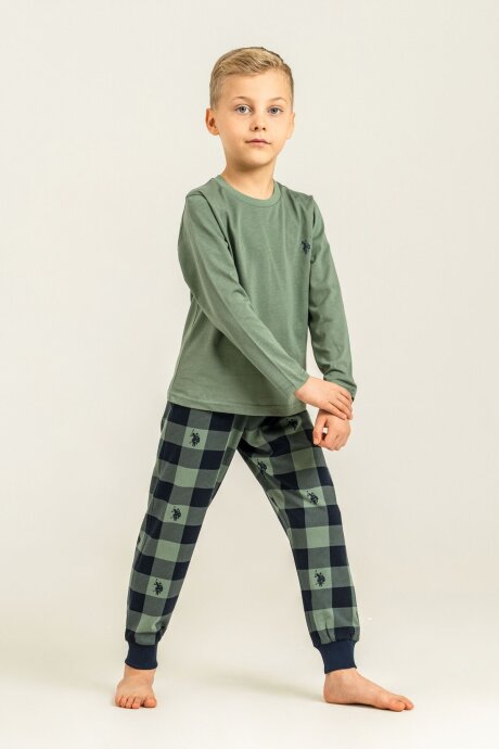 U.S. Polo Assn. Erkek Çocuk %100 Pamuk Baskılı Yeşil Uzun Kol Pijama Takımı US2647-C-V2 - 5