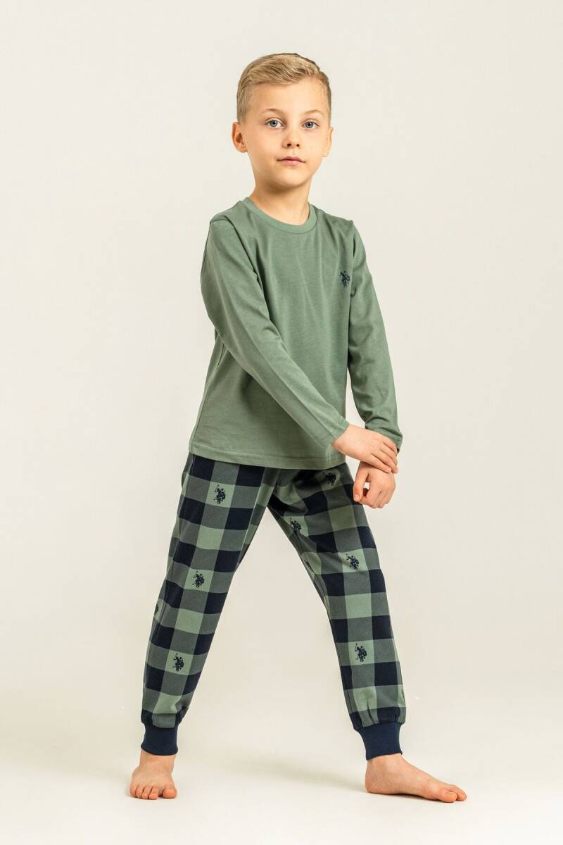 U.S. Polo Assn. Erkek Çocuk %100 Pamuk Baskılı Yeşil Uzun Kol Pijama Takımı US2647-C-V2 - 5