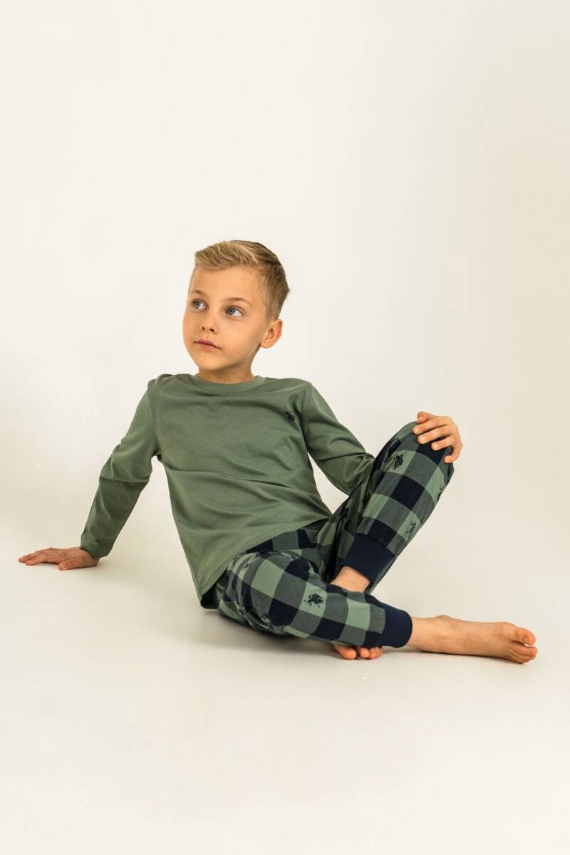 U.S. Polo Assn. Erkek Çocuk %100 Pamuk Baskılı Yeşil Uzun Kol Pijama Takımı US2647-C-V2 - 7