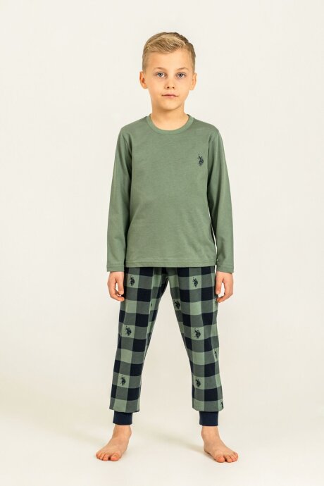 U.S. Polo Assn. Erkek Çocuk %100 Pamuk Baskılı Yeşil Uzun Kol Pijama Takımı US2647-C-V2 - 8
