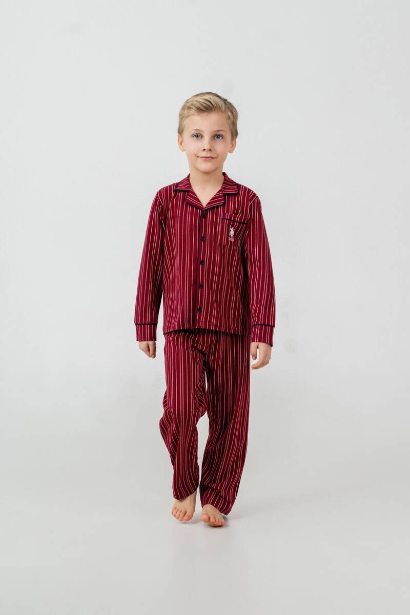U.S. Polo Assn. Erkek Çocuk %100 Pamuk Nakışlı Kırmızı Uzun Kol Pijama Takımı US2644-C-V1 - 5