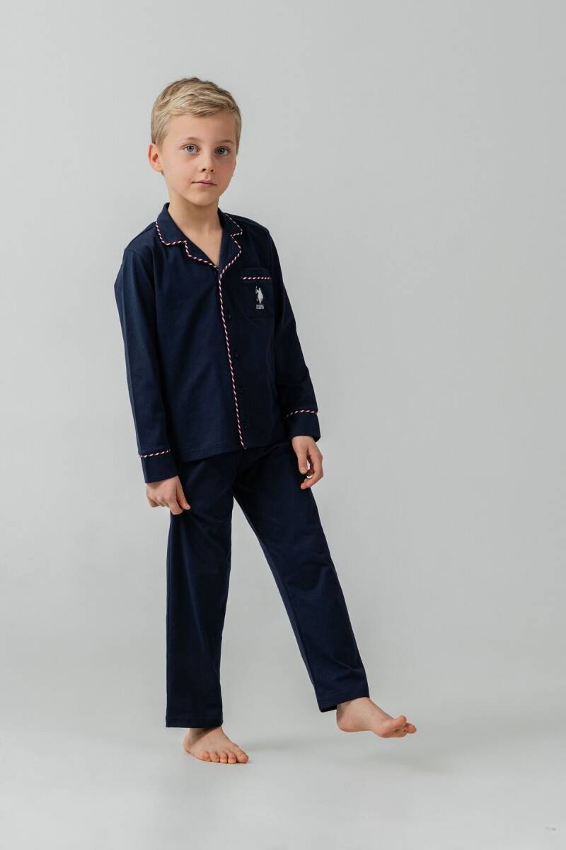 U.S. Polo Assn. Erkek Çocuk %100 Pamuk Nakışlı Lacivert Uzun Kol Pijama Takımı US2643-C-V1 - 8