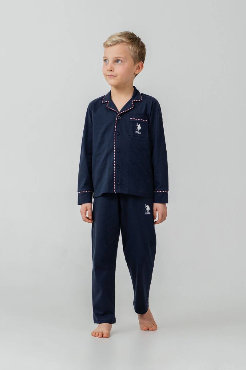 U.S. Polo Assn. Erkek Çocuk %100 Pamuk Nakışlı Lacivert Uzun Kol Pijama Takımı US2643-C-V1 - 1