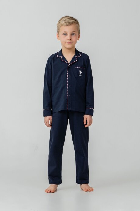 U.S. Polo Assn. Erkek Çocuk %100 Pamuk Nakışlı Lacivert Uzun Kol Pijama Takımı US2643-C-V1 (1)