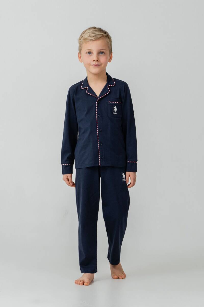 U.S. Polo Assn. Erkek Çocuk %100 Pamuk Nakışlı Lacivert Uzun Kol Pijama Takımı US2643-C-V1 - 7