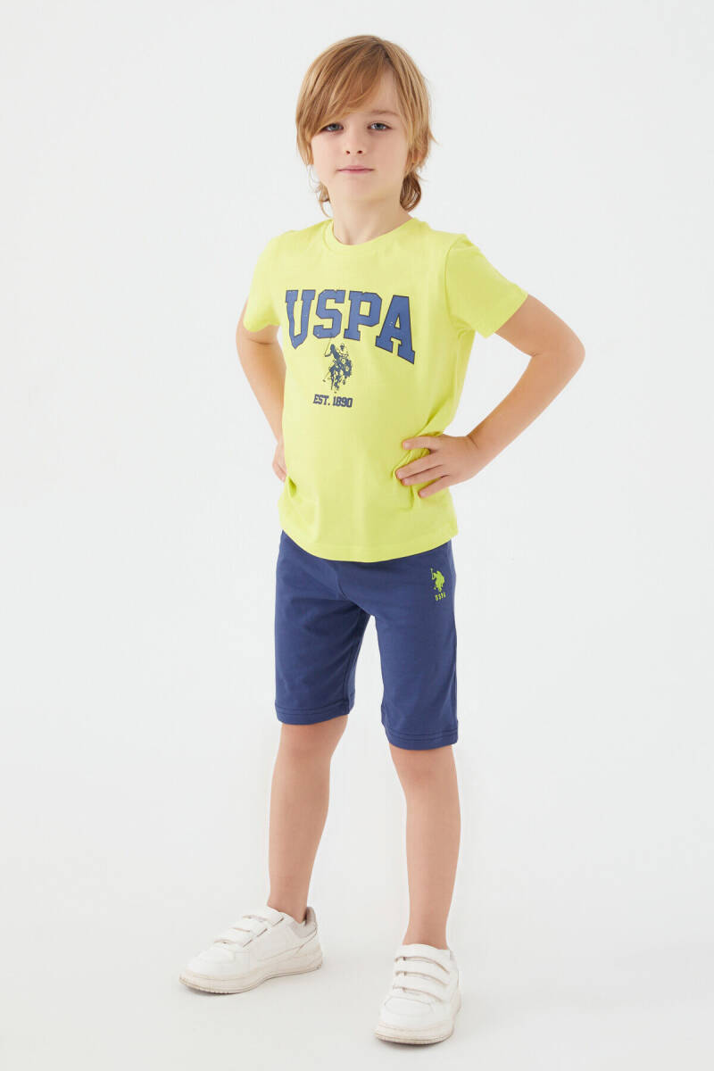 U.S. Polo Assn. Erkek Çocuk Pamuklu Bisiklet Yaka Pigment Baskılı Yazlık Regular Fit Sarı Bermuda Takım US1368-C-V4 - 2