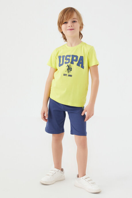U.S. Polo Assn. Erkek Çocuk Pamuklu Bisiklet Yaka Pigment Baskılı Yazlık Regular Fit Sarı Bermuda Takım US1368-C-V4 - 3