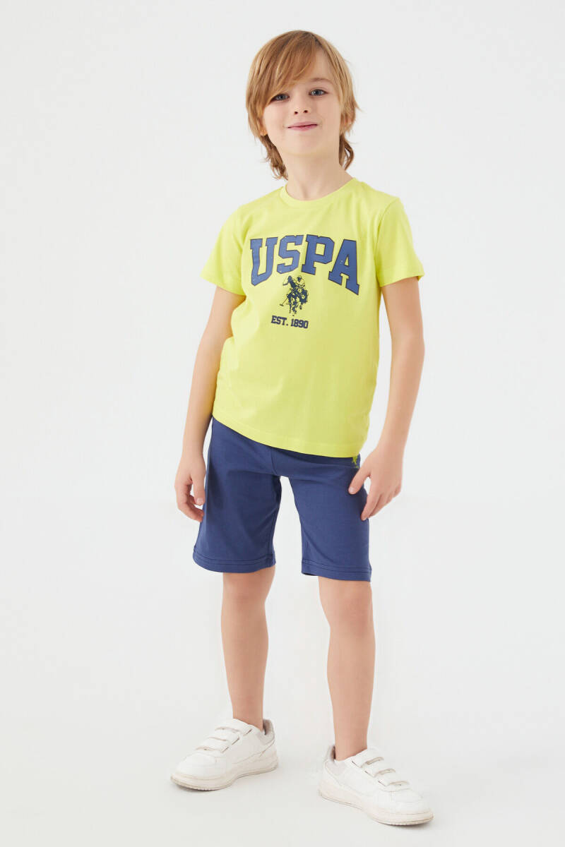 U.S. Polo Assn. Erkek Çocuk Pamuklu Bisiklet Yaka Pigment Baskılı Yazlık Regular Fit Sarı Bermuda Takım US1368-C-V4 - 3