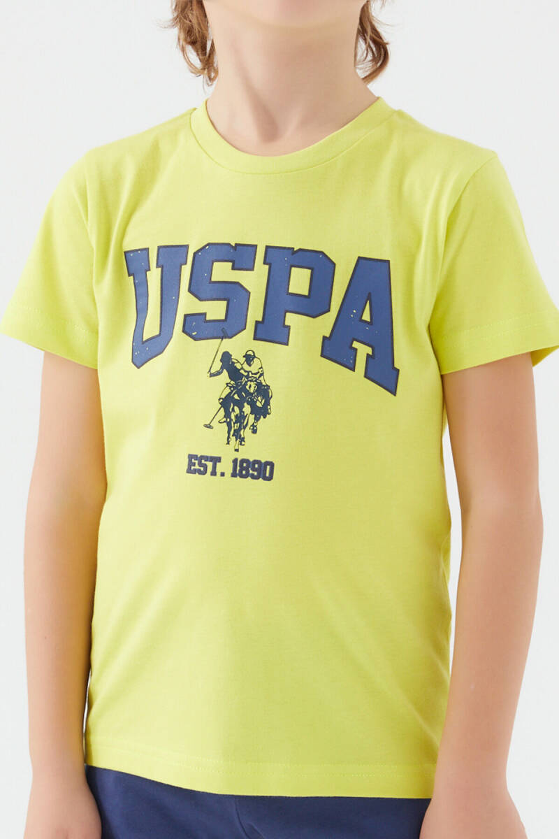 U.S. Polo Assn. Erkek Çocuk Pamuklu Bisiklet Yaka Pigment Baskılı Yazlık Regular Fit Sarı Bermuda Takım US1368-C-V4 - 4