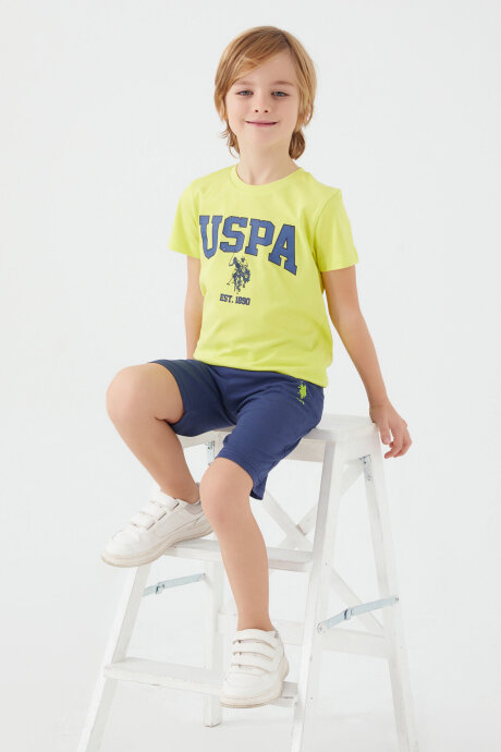 U.S. Polo Assn. Erkek Çocuk Pamuklu Bisiklet Yaka Pigment Baskılı Yazlık Regular Fit Sarı Bermuda Takım US1368-C-V4