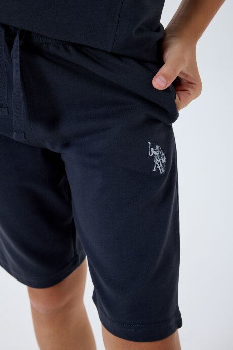 U.S. Polo Assn. Erkek Çocuk %100 Pamuk Bisiklet Yaka Nakışlı Yazlık Regular Fit Siyah Bermuda Takım US2425-C-V2 - 5
