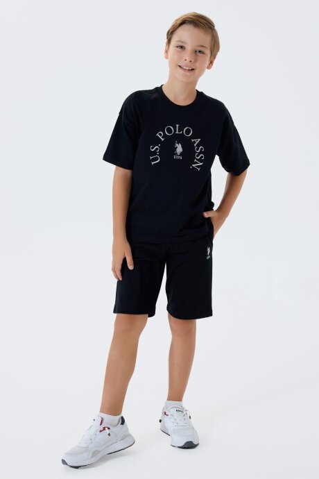 U.S. Polo Assn. Erkek Çocuk %100 Pamuk Bisiklet Yaka Nakışlı Yazlık Regular Fit Siyah Bermuda Takım US2428-C-V2 - 1