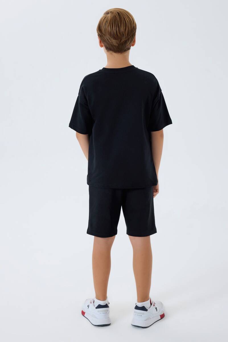 U.S. Polo Assn. Erkek Çocuk %100 Pamuk Bisiklet Yaka Nakışlı Yazlık Regular Fit Siyah Bermuda Takım US2428-C-V2 - 4