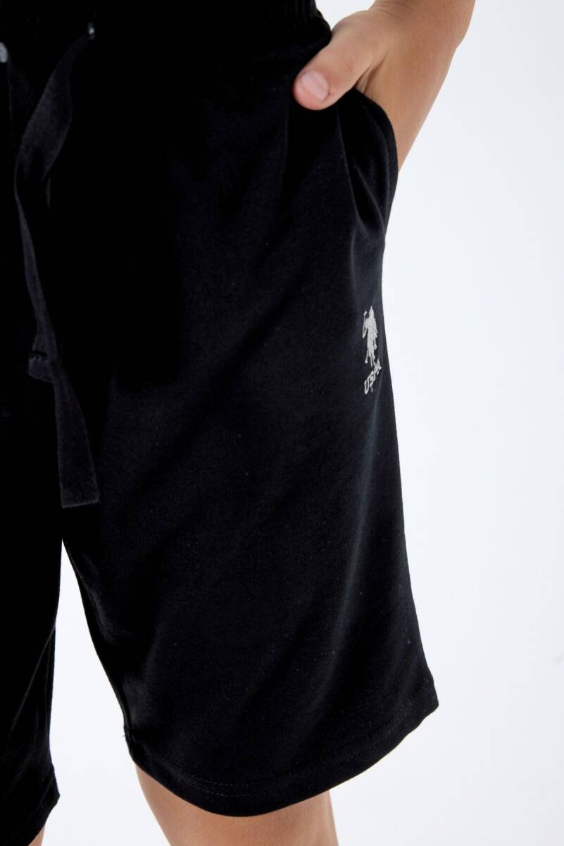 U.S. Polo Assn. Erkek Çocuk %100 Pamuk Bisiklet Yaka Nakışlı Yazlık Regular Fit Siyah Bermuda Takım US2428-C-V2 - 5