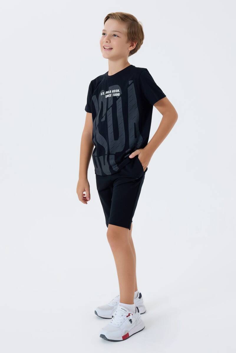 U.S. Polo Assn. Erkek Çocuk %100 Pamuk Bisiklet Yaka Nakışlı Yazlık Regular Fit Siyah Bermuda Takım US2429-C-V2 - 2