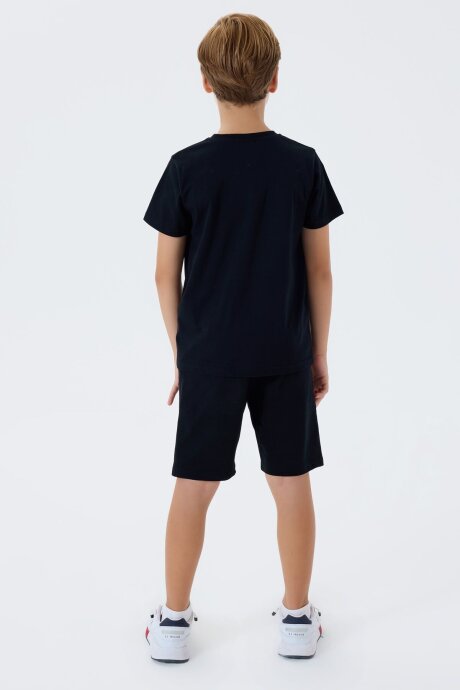 U.S. Polo Assn. Erkek Çocuk %100 Pamuk Bisiklet Yaka Nakışlı Yazlık Regular Fit Siyah Bermuda Takım US2429-C-V2 - 4