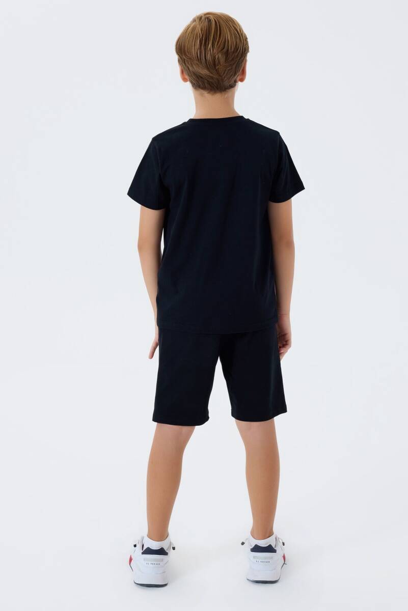 U.S. Polo Assn. Erkek Çocuk %100 Pamuk Bisiklet Yaka Nakışlı Yazlık Regular Fit Siyah Bermuda Takım US2429-C-V2 - 4