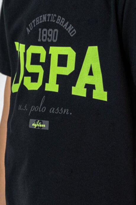 U.S. Polo Assn. Erkek Çocuk %100 Pamuk Bisiklet Yaka Nakışlı Yazlık Regular Fit Siyah Bermuda Takım US2430-C-V1 - 2