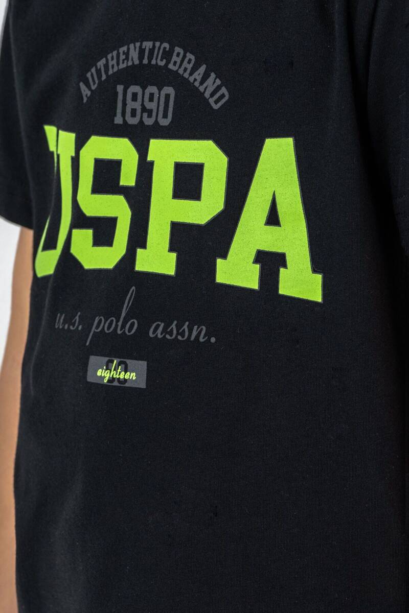 U.S. Polo Assn. Erkek Çocuk %100 Pamuk Bisiklet Yaka Nakışlı Yazlık Regular Fit Siyah Bermuda Takım US2430-C-V1 - 2