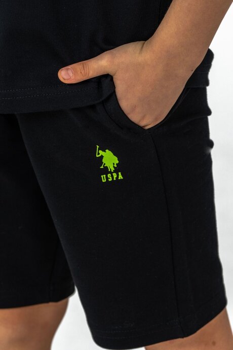 U.S. Polo Assn. Erkek Çocuk %100 Pamuk Bisiklet Yaka Nakışlı Yazlık Regular Fit Siyah Bermuda Takım US2430-C-V1 - 3