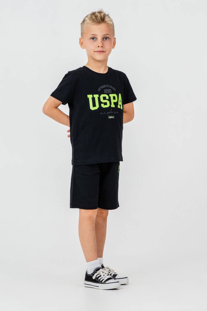 U.S. Polo Assn. Erkek Çocuk %100 Pamuk Bisiklet Yaka Nakışlı Yazlık Regular Fit Siyah Bermuda Takım US2430-C-V1 - 5