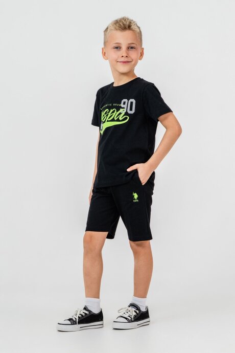 U.S. Polo Assn. Erkek Çocuk Bisiklet Yaka Nakışlı Yazlık Regular Fit Siyah Bermuda Takım US2431-C-V1 (1)