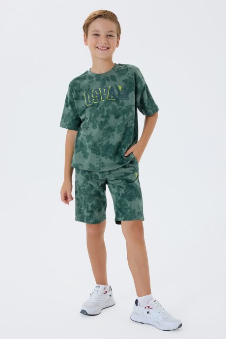 U.S. Polo Assn. Erkek Çocuk Bisiklet Yaka Nakışlı Yazlık Regular Fit Yeşil Bermuda Takım US2438-C-V3 - 2