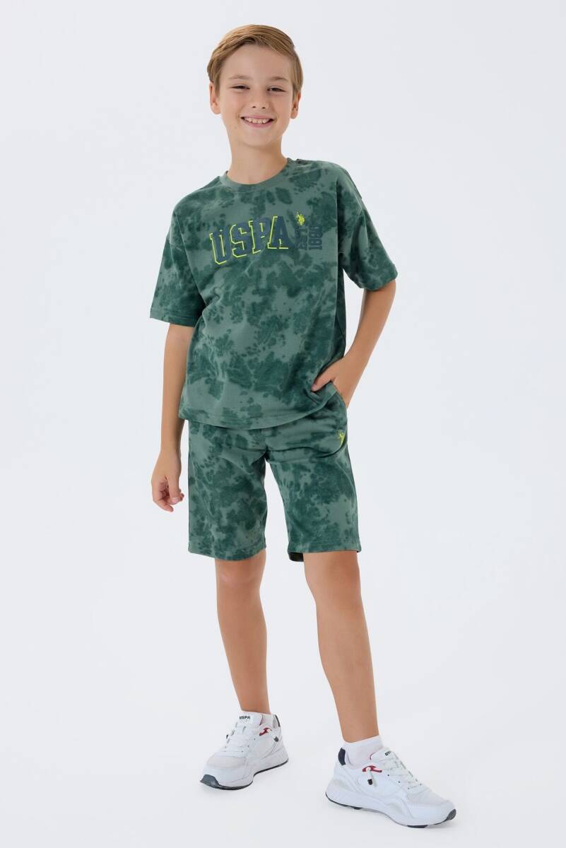 U.S. Polo Assn. Erkek Çocuk Bisiklet Yaka Nakışlı Yazlık Regular Fit Yeşil Bermuda Takım US2438-C-V3 - 2