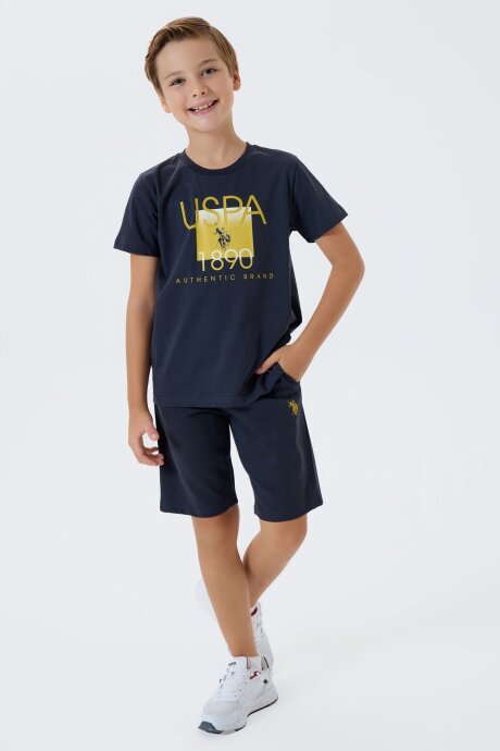 U.S. Polo Assn. Erkek Çocuk %100 Pamuk Bisiklet Yaka Nakışlı Yazlık Regular Fit Siyah Bermuda Takım US2419-C-V1 - 2