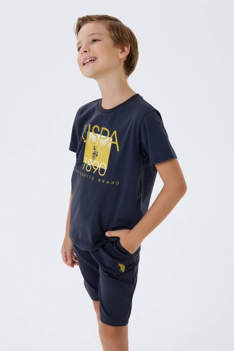 U.S. Polo Assn. Erkek Çocuk %100 Pamuk Bisiklet Yaka Nakışlı Yazlık Regular Fit Siyah Bermuda Takım US2419-C-V1 - 5