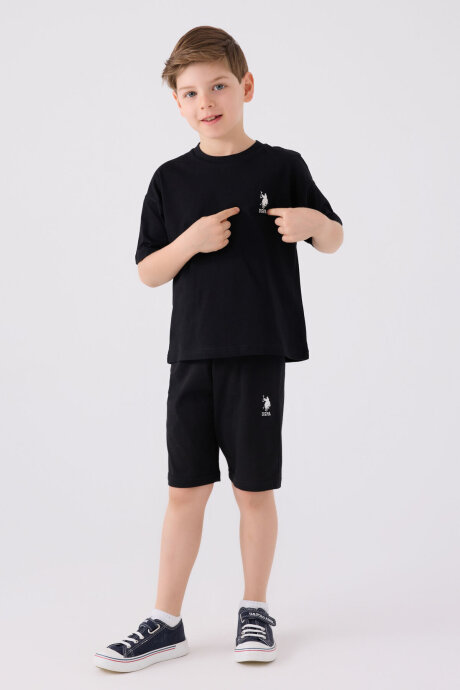 U.S. Polo Assn. Erkek Çocuk Pamuklu Bisiklet Yaka Sargı Nakışlı Yazlık Regular Fit Siyah Bermuda Takım US1779-C-V24