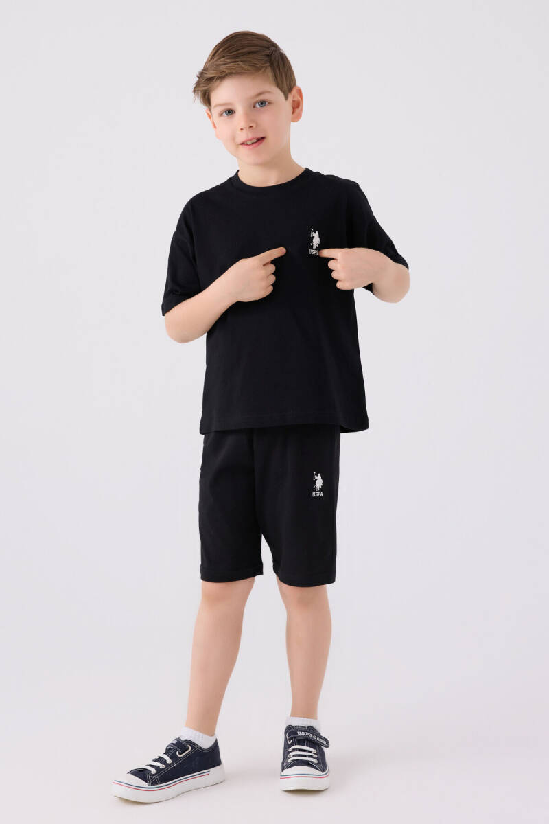 U.S. Polo Assn. Erkek Çocuk Pamuklu Bisiklet Yaka Sargı Nakışlı Yazlık Regular Fit Siyah Bermuda Takım US1779-C-V24 - 1