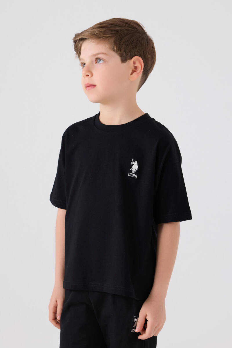 U.S. Polo Assn. Erkek Çocuk Pamuklu Bisiklet Yaka Sargı Nakışlı Yazlık Regular Fit Siyah Bermuda Takım US1779-C-V24 - 2