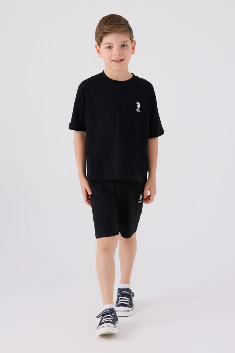 U.S. Polo Assn. Erkek Çocuk Pamuklu Bisiklet Yaka Sargı Nakışlı Yazlık Regular Fit Siyah Bermuda Takım US1779-C-V24 - 3
