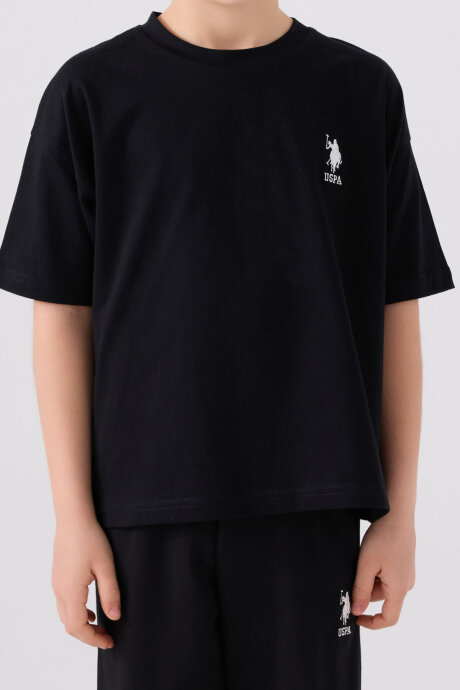 U.S. Polo Assn. Erkek Çocuk Pamuklu Bisiklet Yaka Sargı Nakışlı Yazlık Regular Fit Siyah Bermuda Takım US1779-C-V24 - 4