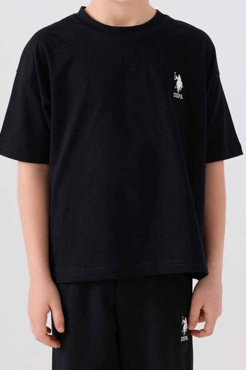 U.S. Polo Assn. Erkek Çocuk Pamuklu Bisiklet Yaka Sargı Nakışlı Yazlık Regular Fit Siyah Bermuda Takım US1779-C-V24 - 4