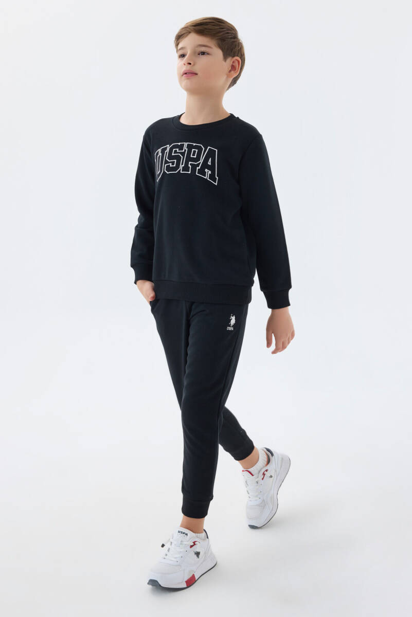 U.S. Polo Assn. Erkek Çocuk Pamuklu Bisiklet Yaka Nakışlı Kışlık Regular Fit Siyah Eşofman Takımı US1583-C-V1 - 2