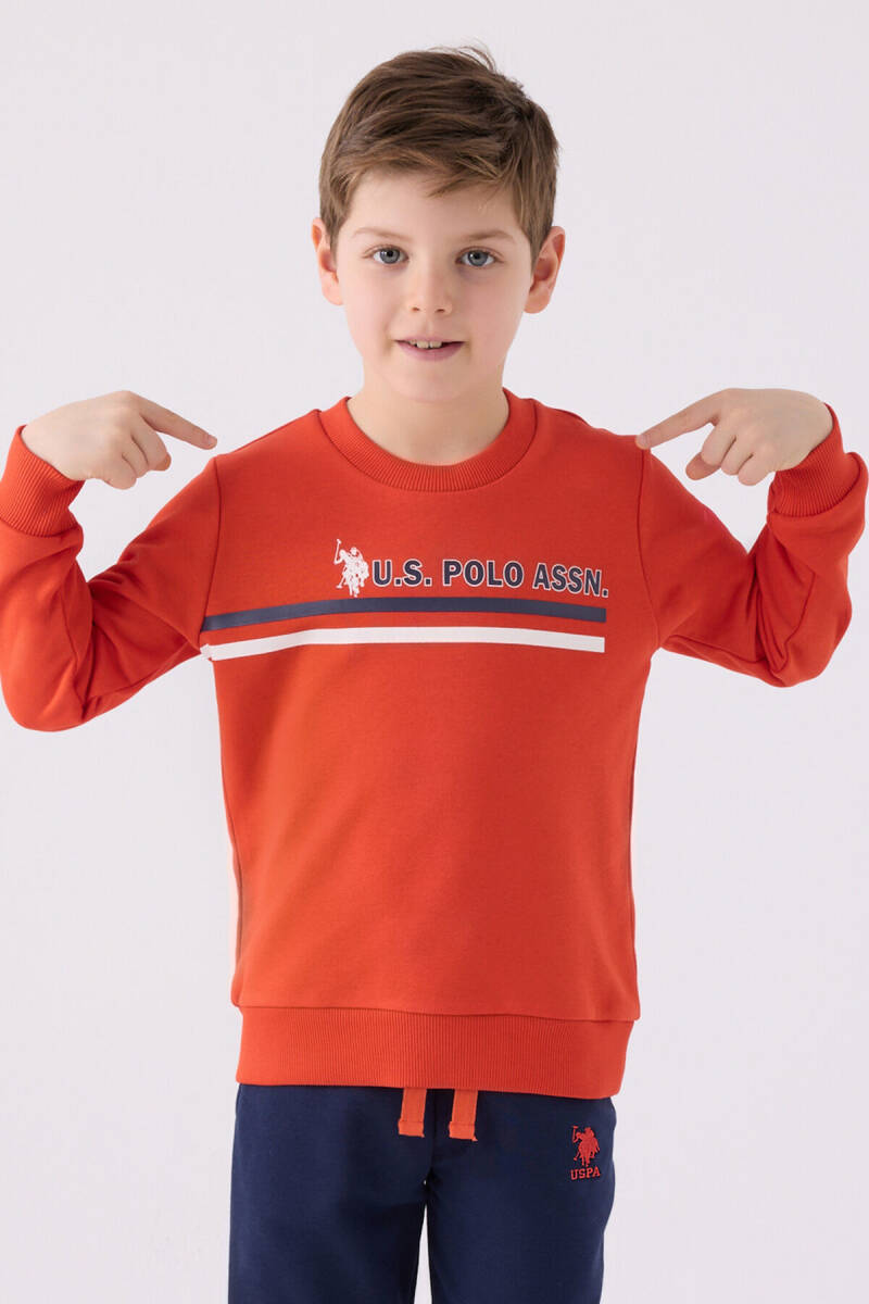 U.S. Polo Assn. Erkek Çocuk Bisiklet Yaka Empirme Baskılı Kışlık Regular Fit Turuncu Eşofman Takımı US1925-C-V2 - 2