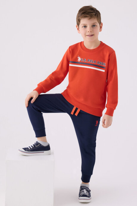 U.S. Polo Assn. Erkek Çocuk Bisiklet Yaka Empirme Baskılı Kışlık Regular Fit Turuncu Eşofman Takımı US1925-C-V2 - 3