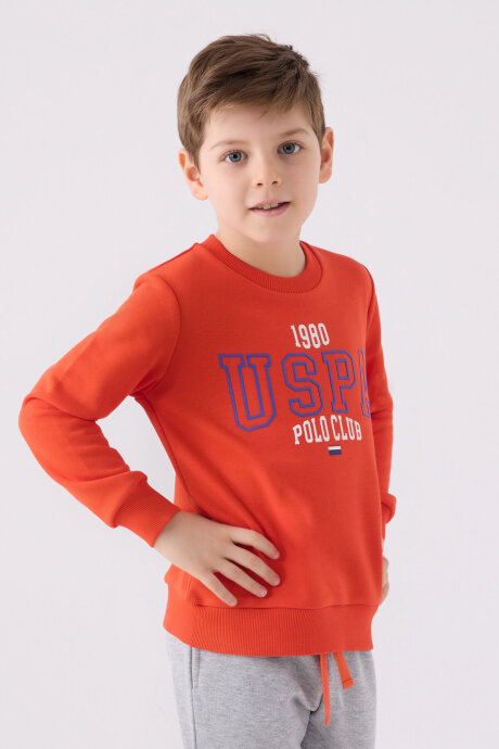 U.S. Polo Assn. Erkek Çocuk Bisiklet Yaka Nakışlı Kışlık Regular Fit Turuncu Eşofman Takımı US1933-C-V2 (1)