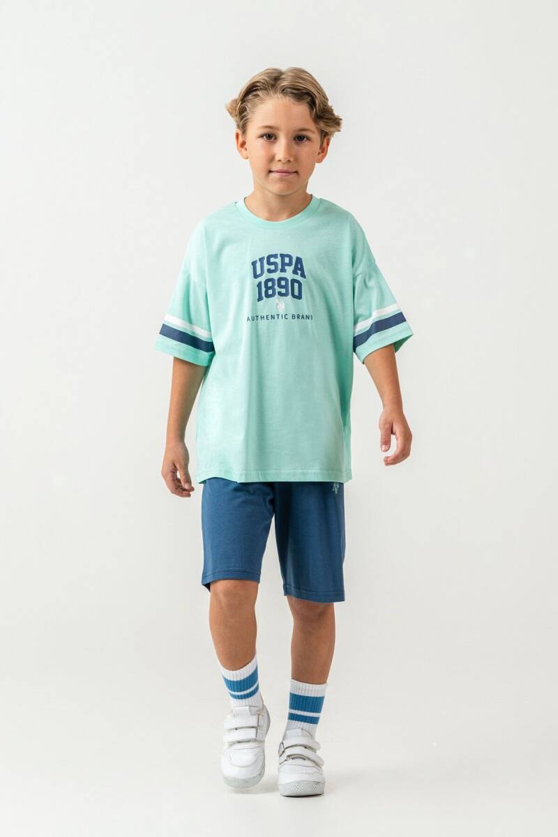 U.S. Polo Assn. Erkek Çocuk %100 Pamuk Bisiklet Yaka Nakışlı Yazlık Regular Fit Yeşil Bermuda Takım US2414-C-V2 - 2