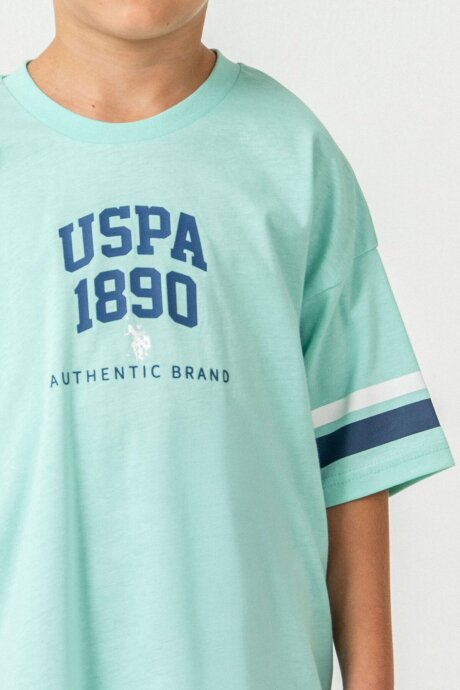 U.S. Polo Assn. Erkek Çocuk %100 Pamuk Bisiklet Yaka Nakışlı Yazlık Regular Fit Yeşil Bermuda Takım US2414-C-V2 - 3