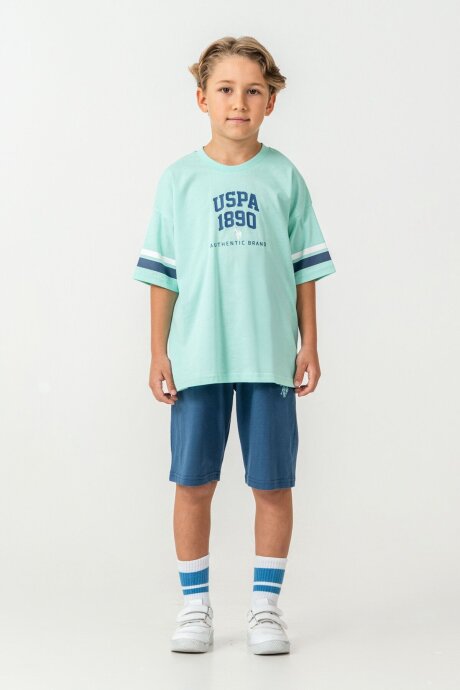 U.S. Polo Assn. Erkek Çocuk %100 Pamuk Bisiklet Yaka Nakışlı Yazlık Regular Fit Yeşil Bermuda Takım US2414-C-V2 - 5